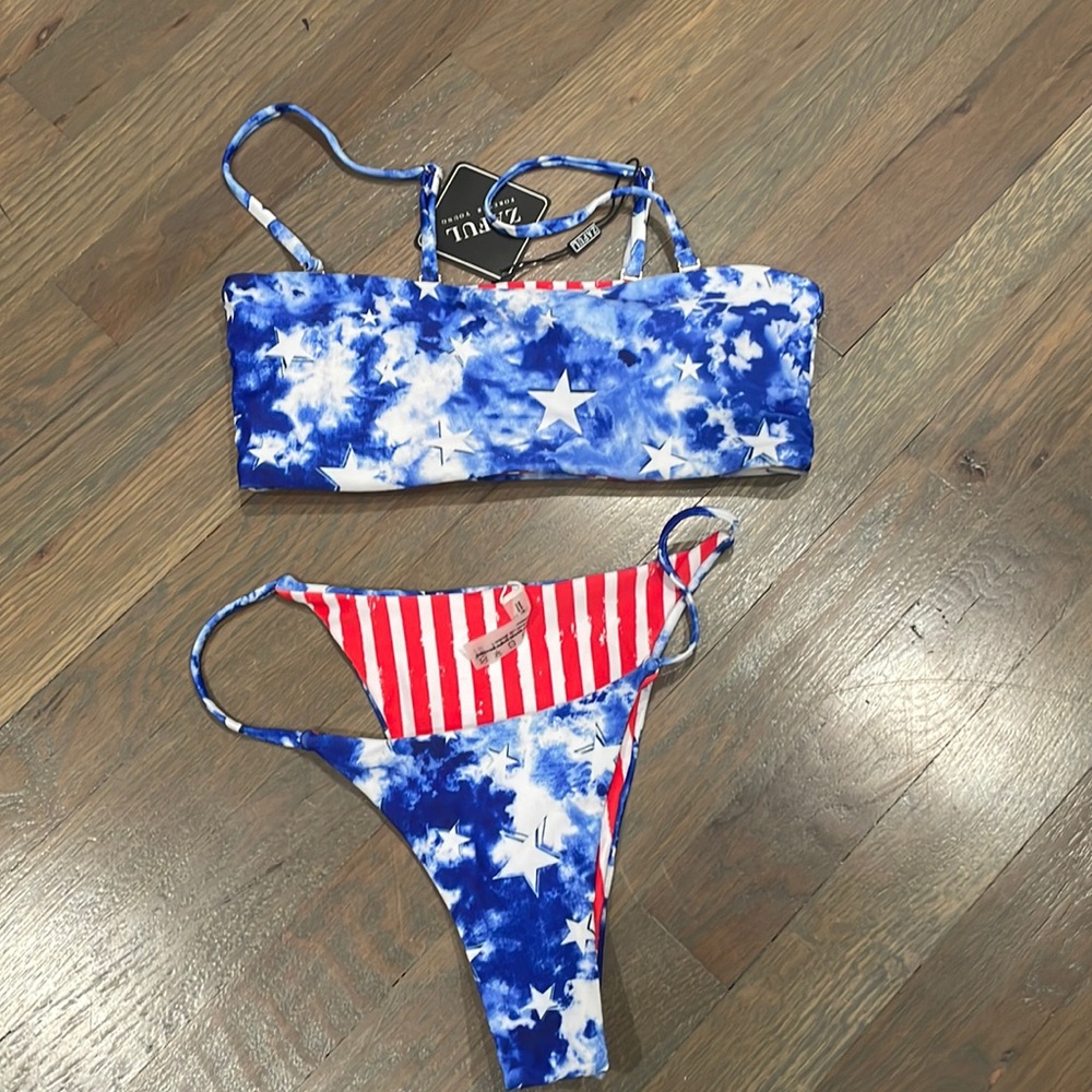 Reversible red white and blue bikini